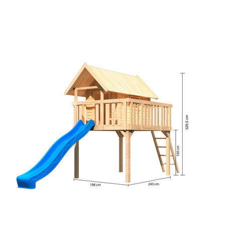 Karibu Stelzenhaus Fidel Set Natur mit blauer Wellenrutsche, B/H/T: 198 x 329,5 x 243 cm - Bild 3
