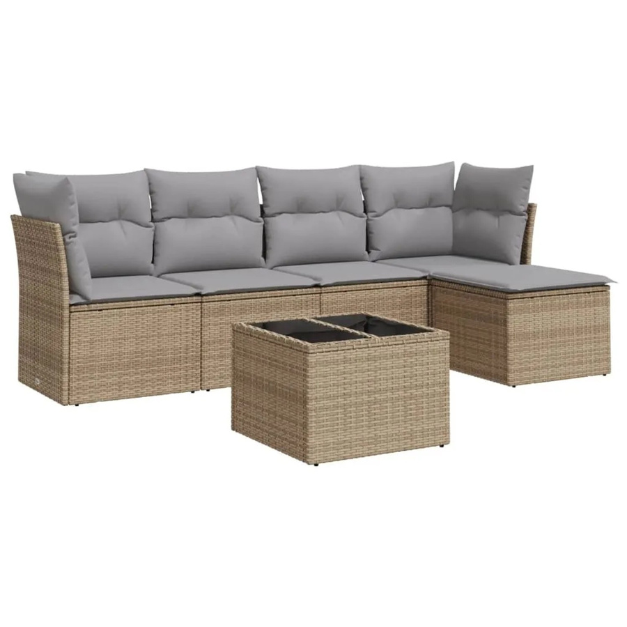 vidaXL 6-teilige Garten-Sofagarnitur in L-Form aus Poly-Rattan in Beige-Grau mit UV-beständigen Kissen - Bild 2