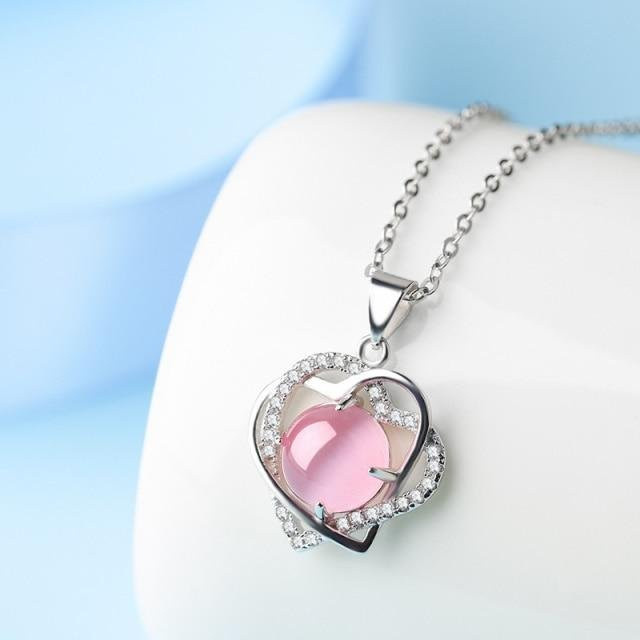 Halskette mit Herzanhänger, Rosenquarz, 925 Silber, Damen, rosa - Bild 1