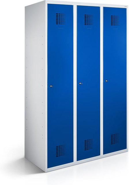 rotstahl Kleiderspind mit 3 Türen in Dunkelblau und lichtgrauem Korpus, B/T/H: 90 x 50 x 180 cm - Bild 1