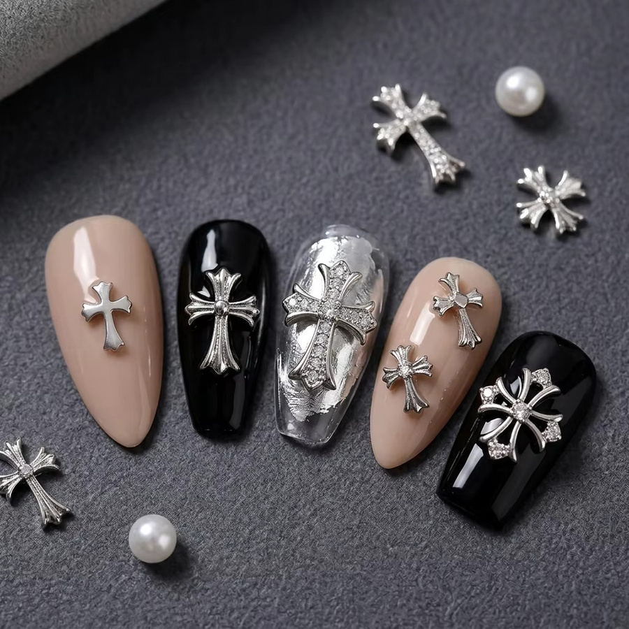 Silber Kreuz-Nagelanhänger, 48 Stück, Gothic Punk Nagelkunst-Strass - Bild 4