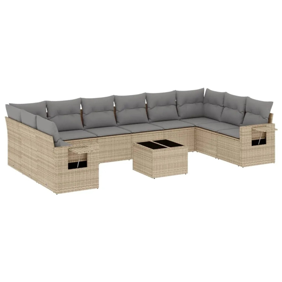 vidaXL 11-teilige Garten-Sofagarnitur in L-Form aus Polyrattan mit Kissen in Beige-grau - Bild 2