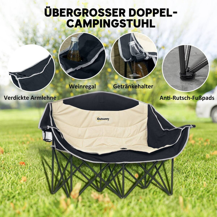 Outsunny 2-Sitzer Faltstuhl für Outdoor und Camping, beige, B/H/T: 50 x 92 x 134 cm - Bild 6