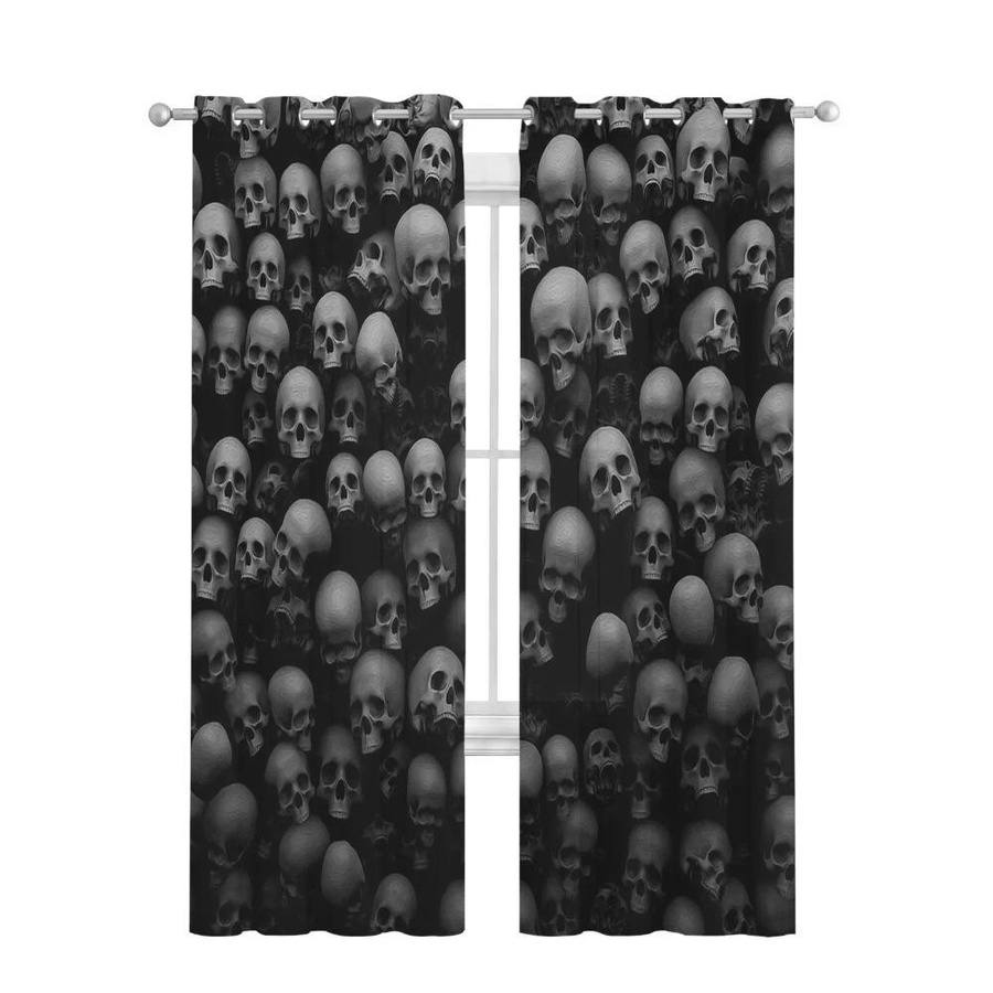 Yiran Furniture Tüllvorhang mit Totenkopf-Motiv in Schwarz, transparent, Breite: 135 cm, Höhe: 115 cm - Bild 1