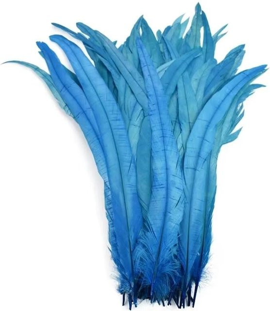 100 Stück Hahnfedern in Blau von Binchi Outdoor Product, Länge: 35-40 cm, ideal als Bastelmaterial und Schmuckzubehör - Bild 1