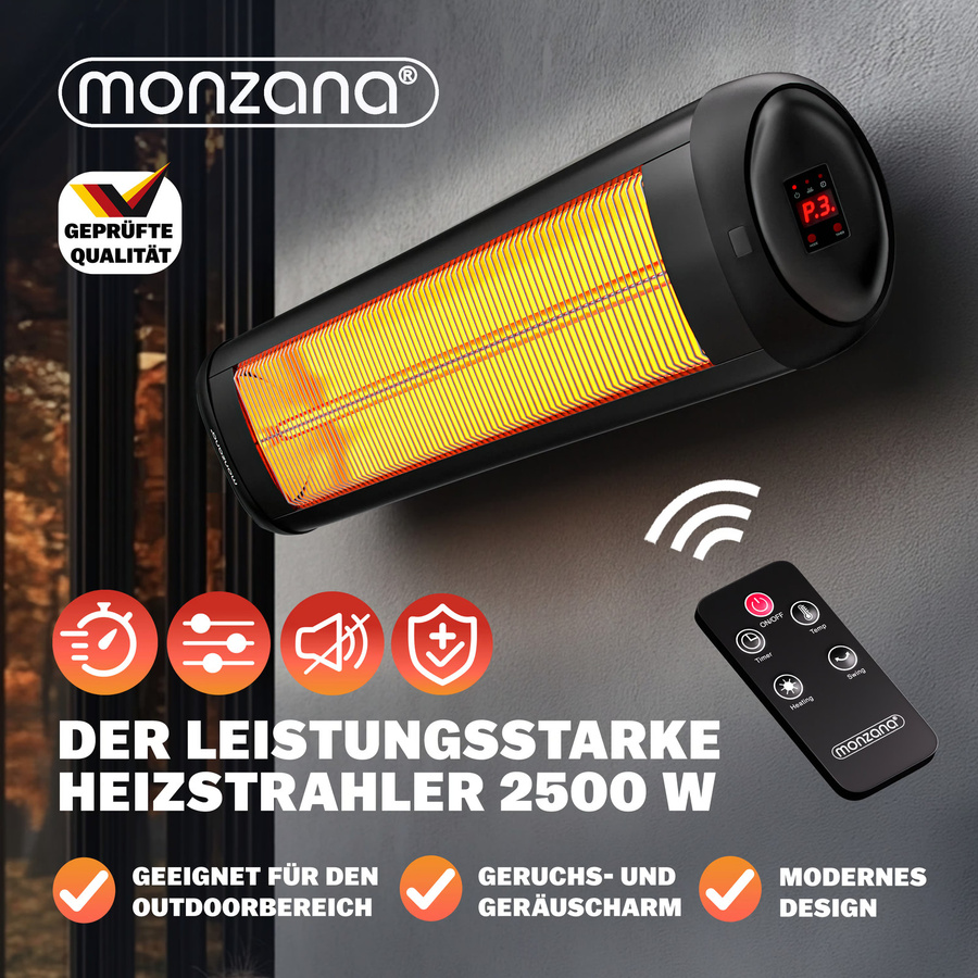 Heizstrahler Monzana MZH2501 Schwarz 2500W mit 90 Grad verstellbarem Neigungswinkel - Bild 2