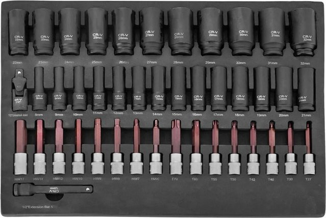 STAHLWERK Werkzeugwageneinlage mit 43-teiligem 1/2 Zoll Steckschlüssel Set aus Chrome Vanadium in Schwarz - Bild 1