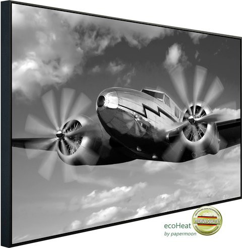 papermoon EcoHeat Infrarotheizung Flugzeug Schwarz Weiss Matt-Effekt mit App-Steuerung und WLAN - Bild 1