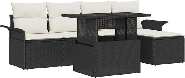 vidaXL 8-tlg. Garten-Sofa-Set aus Poly Rattan in Schwarz mit Kissen und Tisch im L-Shape Design - Bild 1