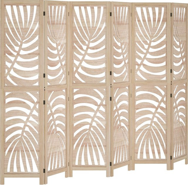 HOMCOM Raumteiler aus Holz mit 6 Paneelen und Blättermotiv in Naturholz, faltbar und tragbar, B/H: 240 x 170 cm - Bild 1