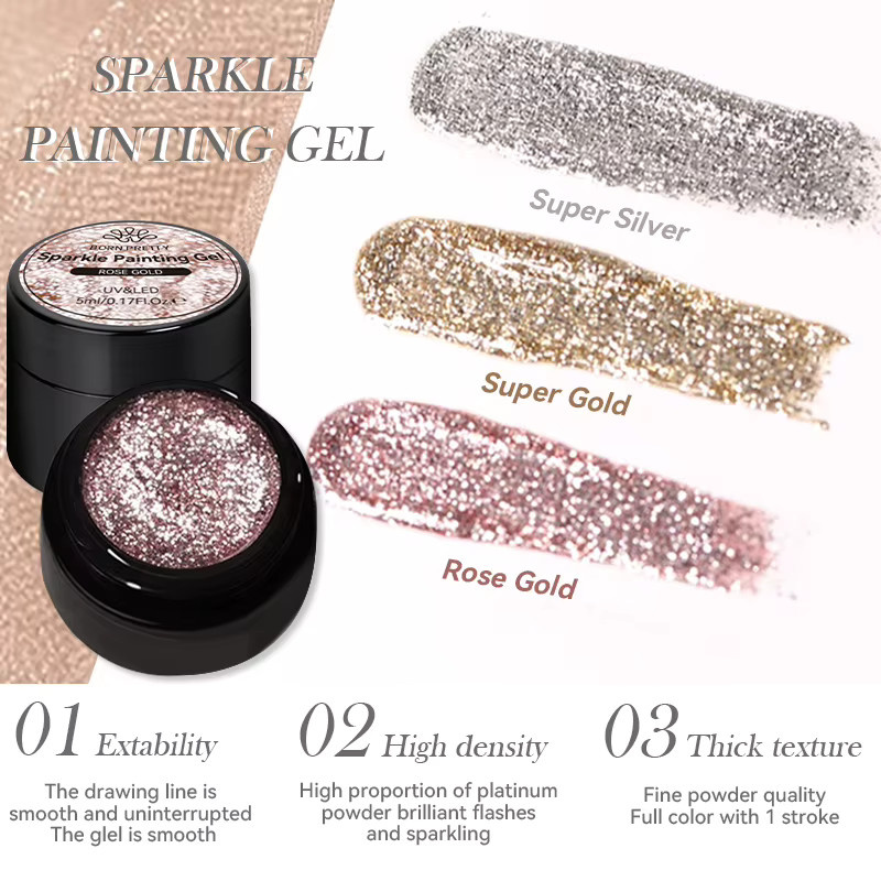 BORN PRETTY Painting Gel Nagellack, Super Silver, 5 ml, Schimmernd - Bild 3