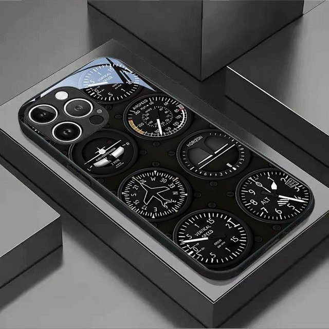 Stoßfeste Handyhülle mit Luftfahrtinstrumentenmuster aus gehärtetem Glas für Samsung Galaxy S25 S24 S23 Ultra Plus FE in Schwarz - Bild 1