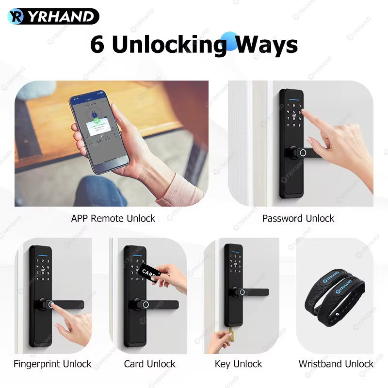 YRHAND Smartes Wifi Türschloss mit biometrischem Fingerabdruck in Schwarz, kompatibel mit Google Home und Alexa - Bild 5
