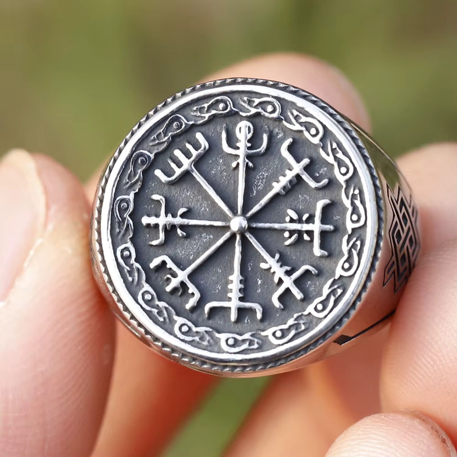 Herren-Ring 316L-Edelstahl, Wikinger-Vegvisir-Motiv, Silber - Bild 4