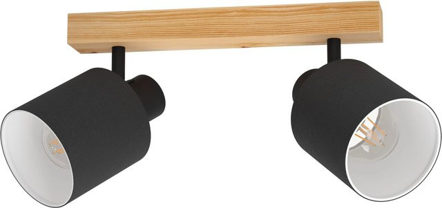 Eglo Batallas 2er Spot Set in Schwarz und naturfarbenem Kiefernholz mit verstellbarem Design und E27 Fassung - Bild 1