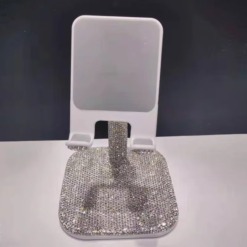 Bling Diamond Desktop-Telefonhalter und verstellbarer Tablet-Computerhalter für iPad und Live-Streaming in Weiß und Silber - Bild 2