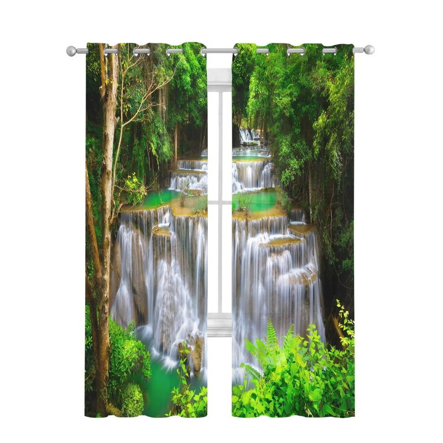 Yiran Furniture Transparentes Voile-Organza-Vorhang mit Wasserfall-Wald-Natur-Landschaft, B: 135 cm, H: 115 cm - Bild 1