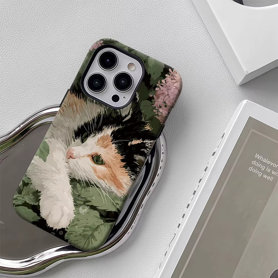 Robuste Handyhülle mit Calico-Katze im Garten für iPhone 17 16 15 14 13 Pro Max Plus von Potdemiel, Mehrfarbig - Bild 4