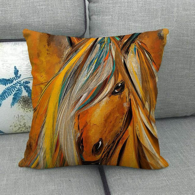 Dekorativer Kissenbezug mit Retro Mustang Muster in Multicolor, kurzfloriger Plüsch, B/H: 18 x 18 cm - Bild 1
