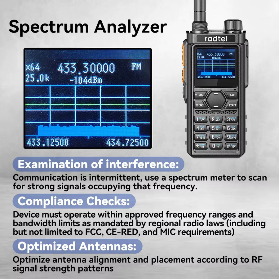 Radtel RT-910 Vollband-Walkie-Talkie in Schwarz mit 960 Kanälen, 45–59 MHz, NOAA-Spektrumanalysator, AM/FM und tragbarem Amateurfunk - Bild 5