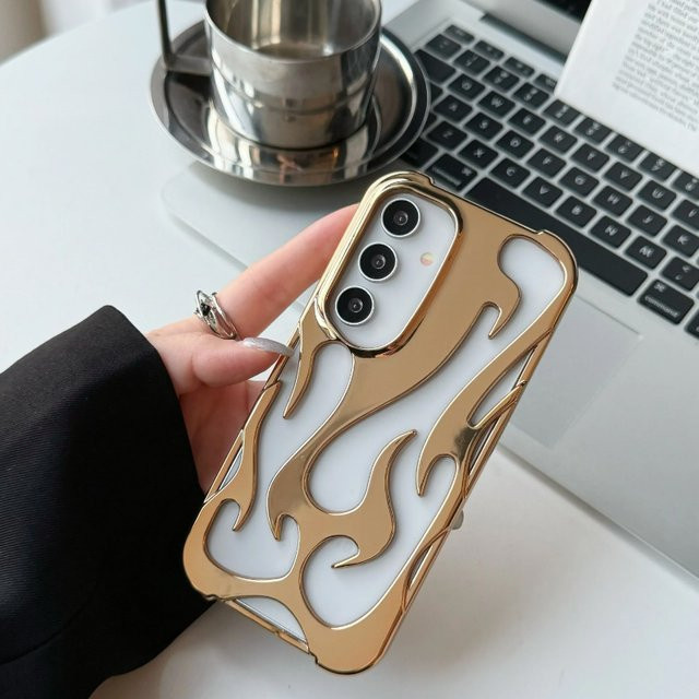 Samsung Galaxy Hülle mit 3D Flammenmuster und Hohlschutz in Silber für S26 S25 S24 S23 S22 Ultra A55 A54 A16 A15 A14 A06 5G - Bild 1