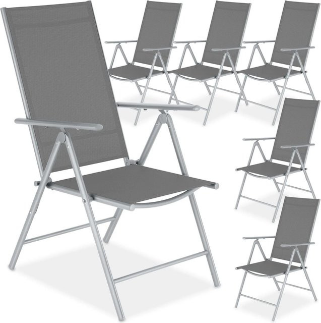 6er Set Tectake Gartenstühle Marcellino klappbar aus Textilene und pulverbeschichtetem Stahl in Silber, wetterfest und UV-beständig, B/T/H: 54,5 x 43,0 x 107,5 cm - Bild 1