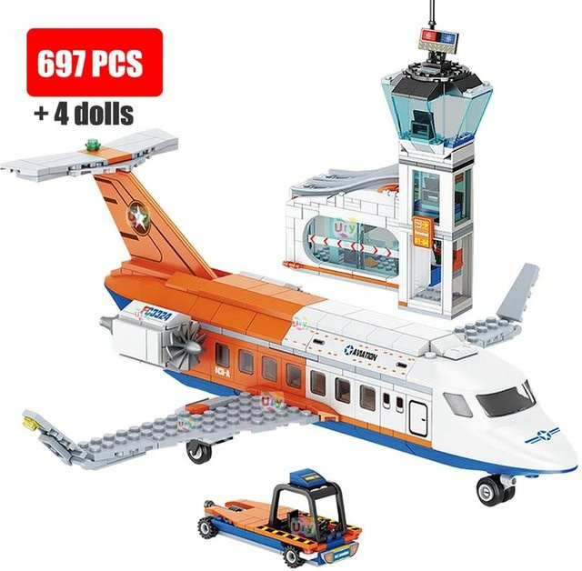 Binchi Keji Travel City Series Luftfahrt Frachtflugzeug Hubschrauber Flughafen Airbus Flugzeug Kontrollturm, Bausteine Spielzeugset, ab 6 Jahren - Bild 1