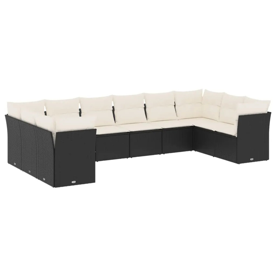 vidaXL 10-teilige Garten-Sofagarnitur aus Poly-Rattan mit Kissen in Schwarz - Bild 2