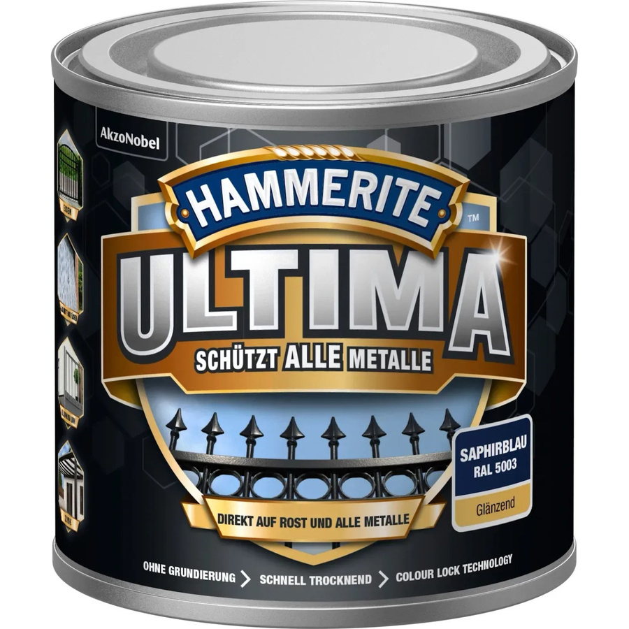 Hammerite Ultima Premium Metall-Schutzlack glänzend Saphirblau 250 ml - Bild 2