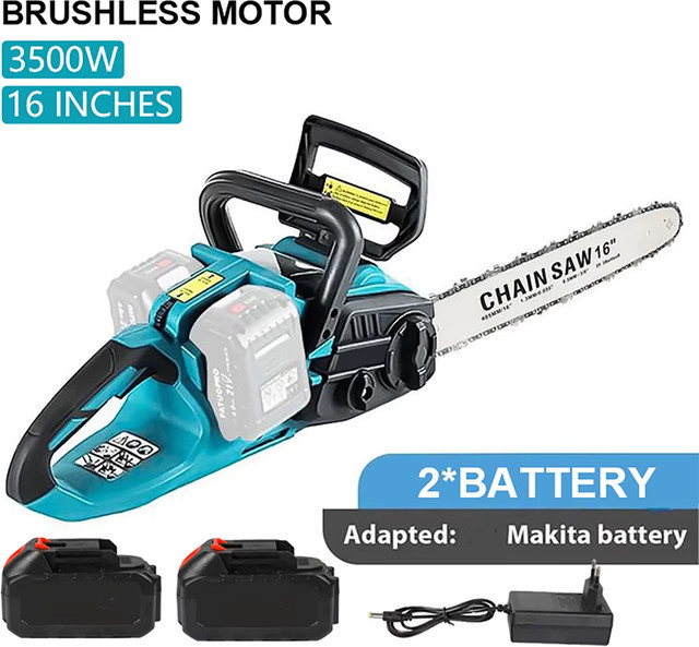 TKKEACE Akku-Kettensäge mit automatischer Ölschmierung in Blau, 16/20 Zoll Hochleistungs-Handkettensäge für die Holzbearbeitung und Gartenarbeit - Bild 1