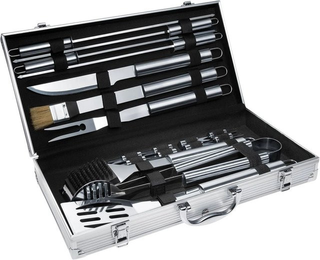 TECTAKE Grillbesteck aus Edelstahl mit Aluminiumkoffer, 18-teilig, Grau - Bild 2