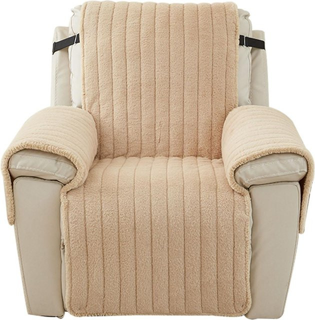 Beige Shaggy Plüschfell-Sesselbezug für Recliner und Lazy Boy Sessel, weich, warm und rutschfest - Bild 1