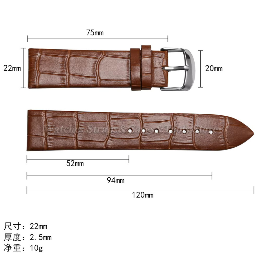 Uhrenarmband Leder, Krokodilmuster, Schwarz, Unisex - Bild 3