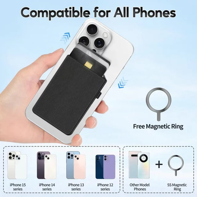 MagSafe Handy-Geldbörse mit automatischem Pop-Up-Kartenhalter in Schwarz für iPhone 14, 15, 16 und Samsung - Bild 1