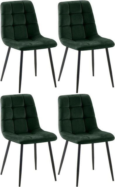 4er Set Esszimmerstühle DELUKE FIGAD aus Samt in Grün mit Steppmuster, B/T/H: 45 x 55 x 84 cm - Bild 1