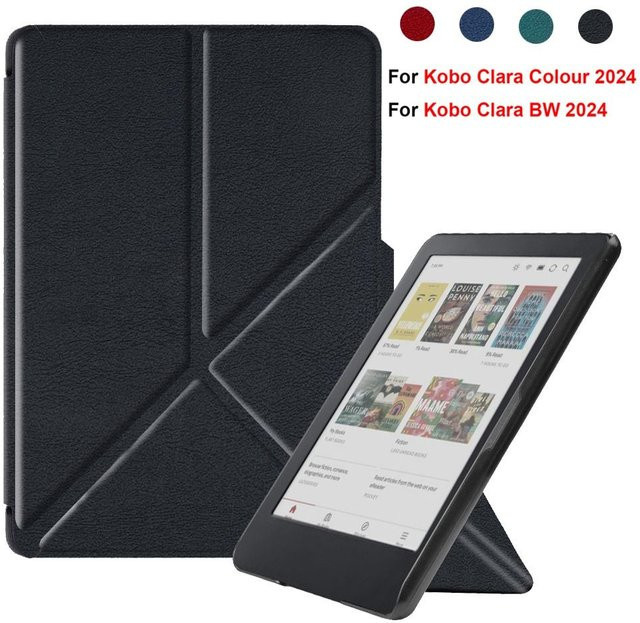 Universal faltbares E-Reader Case für Kobo Clara Color BW 2024 und 6 Zoll Geräte, stoßfestes Folio mit Auto Wake/Sleep Funktion in Schwarz oder Rot - Bild 1