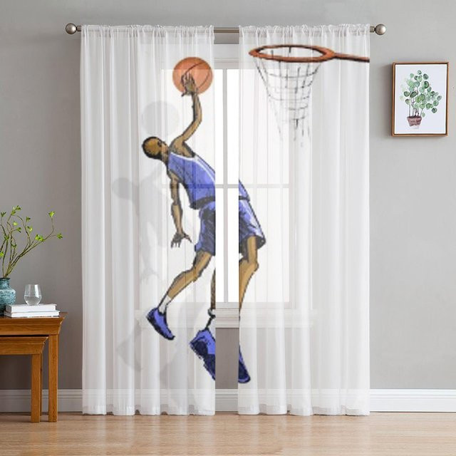 A Family Of Home Textiles Transparente Tüllvorhänge mit Basketball-Motiv in Weiß, Breite: 135 cm, Höhe: 114 cm - Bild 1