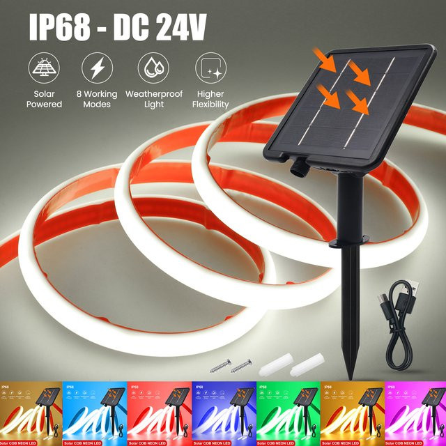 HEGEHE Solar COB Neon-Streifen IP68 Wasserdicht 24V LED-Licht in Weiß, Rot, Grün oder Multicolour - Bild 1