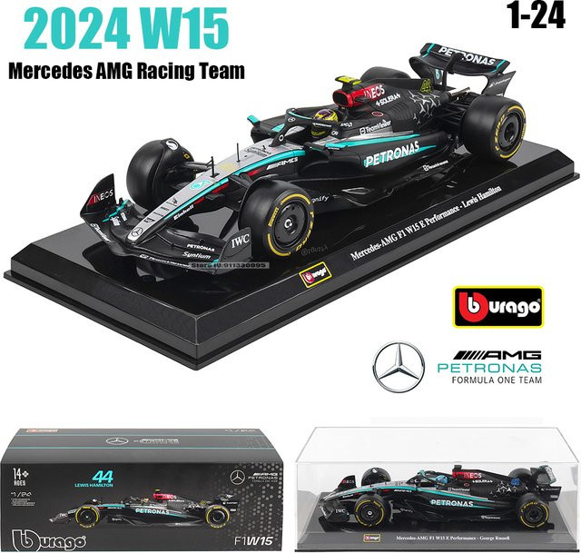Bburago 2024 F1 Mercedes-AMG Formeleins-Team # 44 Lewis Hamilton, Legierungsautomodell, 1:24, ab 14 Jahren - Bild 1