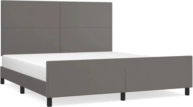 vidaXL Bettgestell mit Kopfteil in Grau aus Kunstleder, B/T/H: 160 x 200 x 128 cm - Bild 1