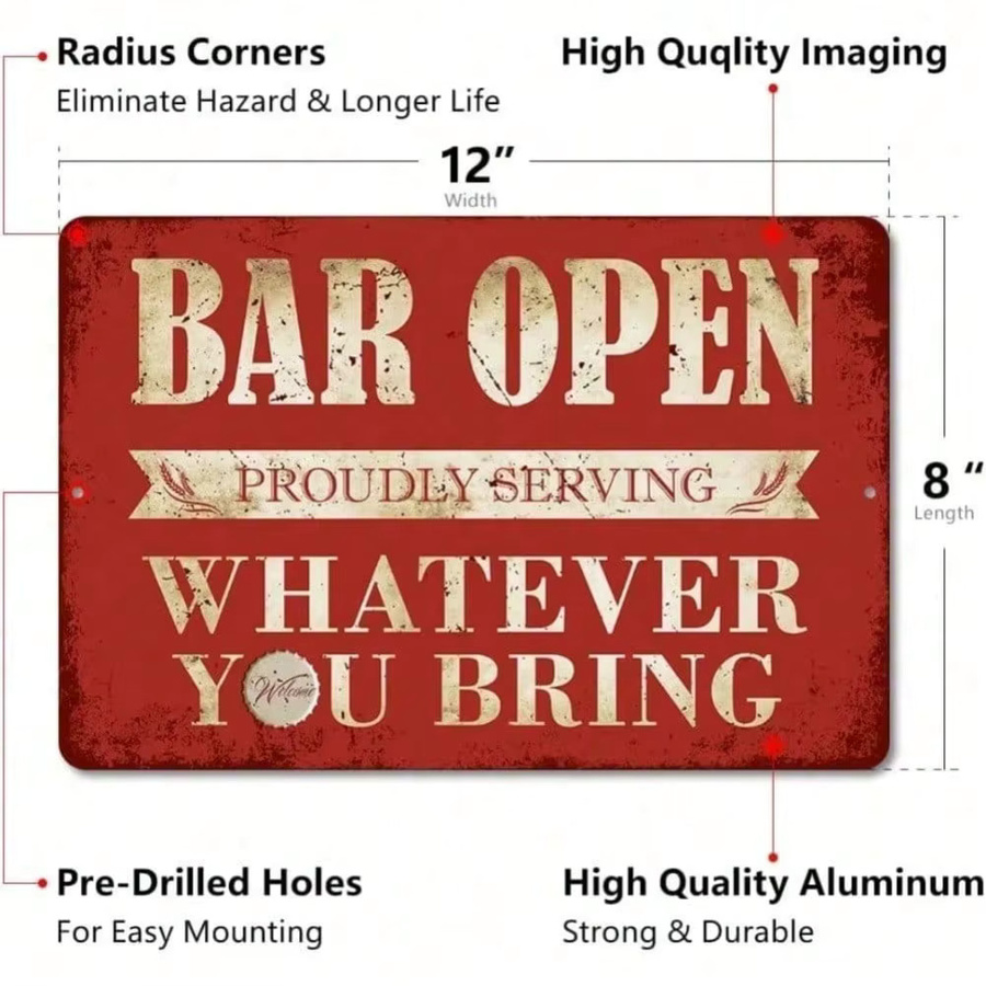 CIFBUY Vintage Bar-Schild aus Metall in Rot als Wanddekoration für Zuhause und Bar, B/H: 30,0 x 20,0 cm - Bild 3