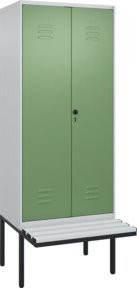 C+P PSA Doppel-Spind Classic PLUS Sitzbank mit 2 Abteilen, auskragendes Design, Kunststoff-Sitzfläche, B/T/H: 212,0 x 80,0 x 81,5 cm, Farben: Grau/Grün - Bild 1