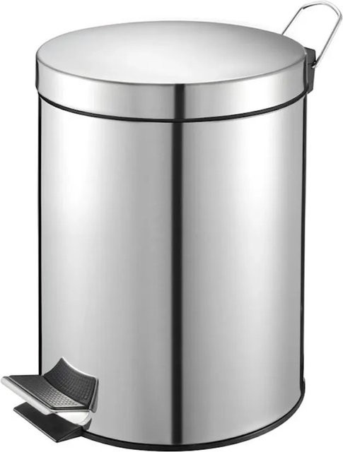 PROREGAL Runder Tretabfallsammler aus Edelstahl in Silber mit herausnehmbarem Kunststoff-Inneneimer, 5 Liter, H x B x T: 28,4 x 24,5 x 20 cm - Bild 1