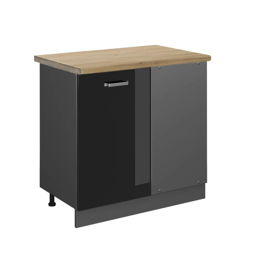 Vicco Eckunterschrank R-Line für die Küche in Schwarz Hochglanz und Anthrazit mit Eiche-Optik, B/T/H: 86 x 60 x 81,6 cm - Bild 2