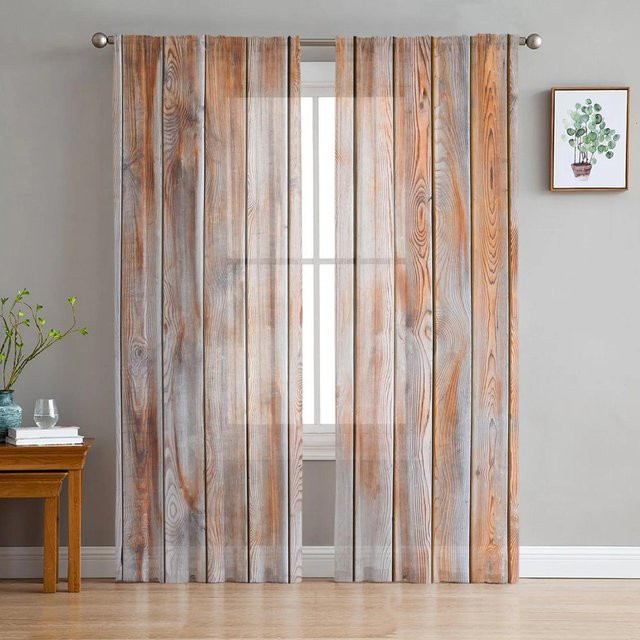 Yiran Furniture Voile Vorhang Shabby Retro Design in Braun, Transparent, Breite: 135 cm, Höhe: 115 cm - Bild 1
