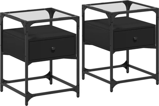 vidaXL Nachttische 2er Set Schwarz aus Holzwerkstoff B/T/H: 40 x 40 x 55 cm - Bild 1