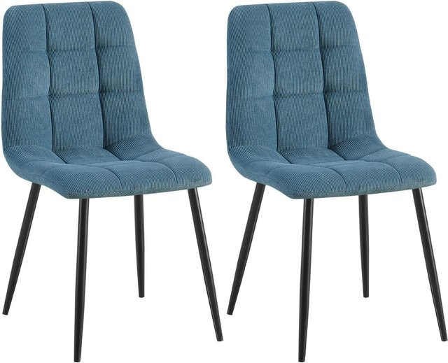 DELUKE 2er Set Esszimmerstühle FIGAD in Blau mit Cord-Bezug und Steppmuster, B/T/H: 45 x 55 x 84 cm - Bild 1