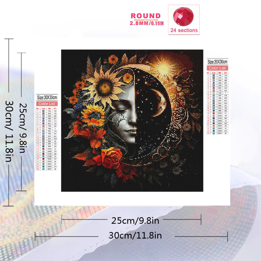 Momoart DIY Diamant-Mosaik Set mit abstrakter Landschaft, Frau, Blume und Mond in Mehrfarbig, rundes Diamant-Gemälde für moderne Wandkunst - Bild 2