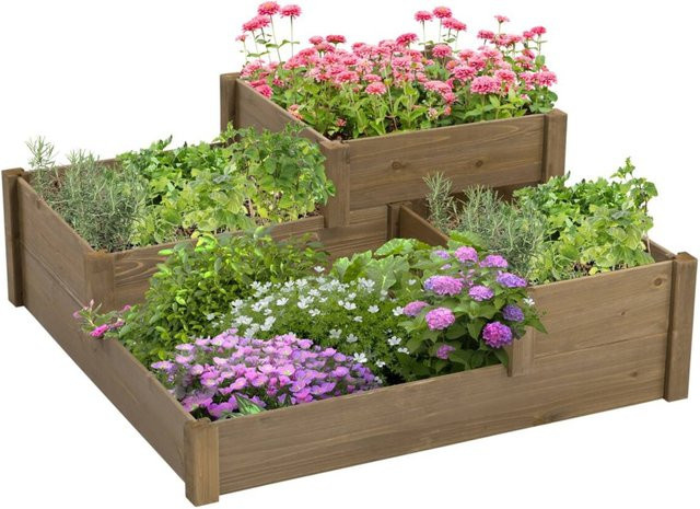 Outsunny Hochbeet aus Tannenholz in Braun, Pflanzkasten für Gemüse und Kräuter, B/T/H: 122 x 122 x 51 cm - Bild 1