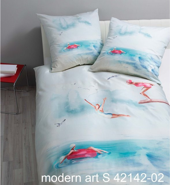 Janine Bettwäsche Modern Art aus Mako-Satin in Weiß und Multicolour mit floralem Naturdesign - Bild 1